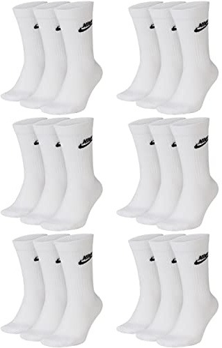 Nike DX5025-9 Paar Sportsocken - weiss/schwarz/Multicolor - Sportswear Everyday Essential CREW Socken 34/38/42/46/50 - Damen, Herren, Unisex, Farbe:weiß/weiß/weiß, Größe:34-38