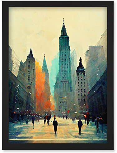 Doppelganger33 LTD Twilight Wall Street New York City NYC Skyline Artwork Framed Wall Art Print A4