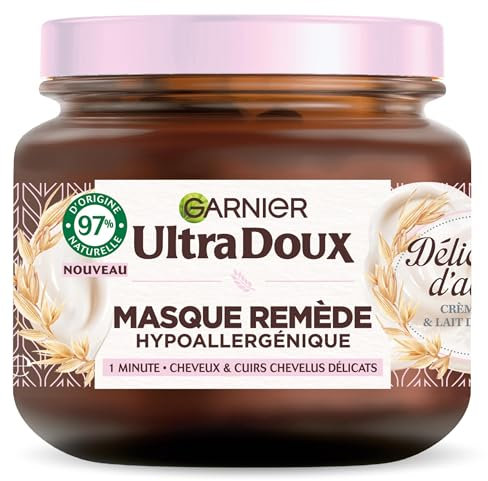 Garnier Ultra Doux - Masque Remède Hydratant & Hypoallergénique - Lait d'Avoine & Crème de Riz - Pour Cheveux & Cuirs Chevelus Délicats - Sans Parabène - 340 ml