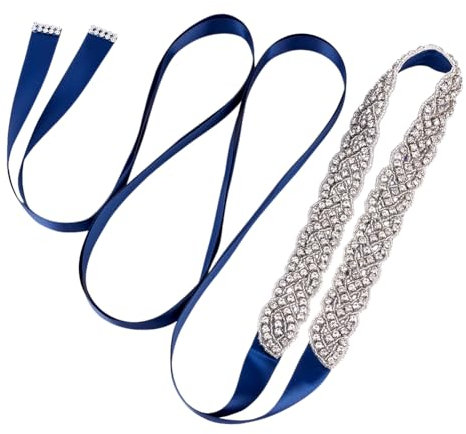 nbeads Strass Brautgürtel, Kristall Brautjungfern Schärpe Verstellbare Hochzeitsgürtel Handgefertigt Glitzernder Kleidergürtel Für Hochzeitsfeier Abschlussball Abendkleid, Marineblau