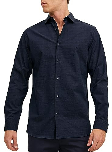 JACK & JONES Jprblaparker - Maglietta Con Dettagli L/S Noos, Camicia casual, Perfect Navy/Fit: Slim Fit, M Uomo