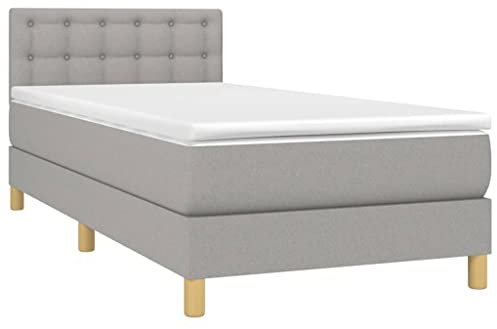 vidaXL Boxspringbett mit Matratze Einzelbett Bett Polsterbett Bettgestell Schlafzimmerbett Bettrahmen Lattenrost Hotelbett Hellgrau 80x200cm Stoff