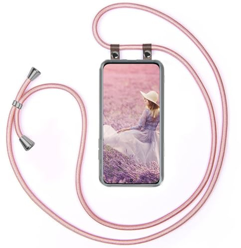 moex Handykette für Poco F4 Hülle mit Band abnehmbar, Handyhülle mit Kette zum Umhängen, Handyband 155 cm lang Stoff Kordel Umhängehülle, Handy Umhängeband, Rosegold