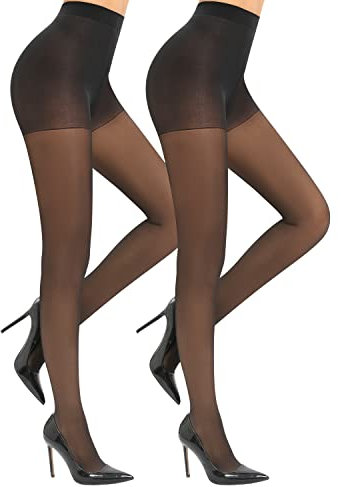 Jiuday Strumpfhose für Damen 2-3 Pack Feinstrumpfhose Transparent Reißfest 20D Pantyhose mit Tummy Control Komfortbund Verstärkten Zehen (2 Paar Schwarz,L)