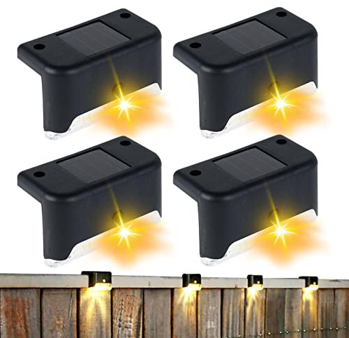 ulapithi Lampe Solaire d'Escalier de Pont Lampes Solaires Extérieur, 4 PCS Extérieur LED à Énergie Solaire, Clôture Imperméable 4pcs Coquille Noire Lumière Chaude