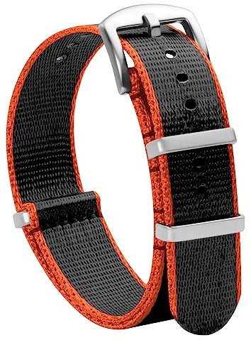 TStrap Nato Uhrenarmband 22mm Nylon - Orangenfarbig Schwarz Armband Uhren für Herren Damen Ersatz - Weich Schnellwechsel Uhrband Ersatzarmband Uhr - 18mm 20mm 22mm 24mm