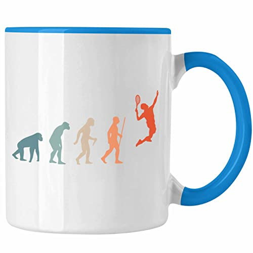 Trendation - Lustige Badminton Tasse Geschenk für Badmintonspieler Badminton Lehrer Coach Trainer Geschenkidee Evolution (Blau)