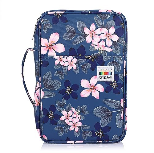 BSTKEY 300 Slots Pencil Case Pencil Wrap for Colored Pencils, Large Capacity Pencil Holder Pen Pouch Bag Stationery Organizer Case, Magnolia Flower Pattern (No Pencils)