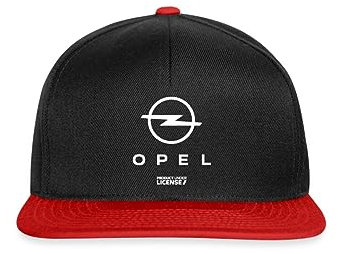 Spreadshirt Opel Logo Weißer Schriftzug Snapback Cap, One Size, Schwarz/Rot