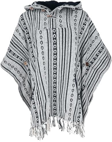 GURU SHOP Cape, Ethno Poncho, Andenponcho - Grau/schwarz, Herren/Damen, Baumwolle