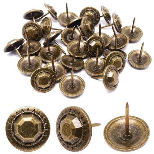 YuGtcen 30 tachuelas grandes para tapicería, clavos decorativos para el pulgar, clavos de tapicería de metal para tapicería de madera, tachuelas de muebles vintage (21 x 25 mm, bronce)