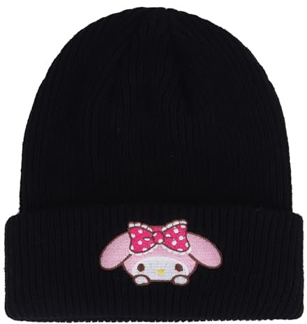 Roffatide Anime Melody Cute Beanie Hat Kawaii Big Ear Dog Lolita JK Caps Winter Knit Hat für Jungen Mädchen gestickt Beanie Cap Black(Pink)