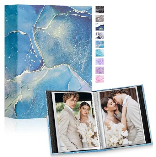 Lanpn Fotoalbum 10x15 cm 50 2 Packungen, Klein Mini Leder Hardcover Einstecken Einsteckalbum für Hochformat Fotos Bilder Blaues Gold