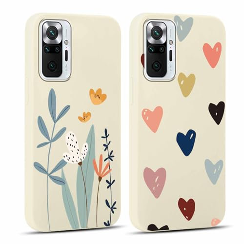 Yoedge 2 Pièces Coque pour Xiaomi Redmi Note 10 Pro / 10 Pro Max 4G 6,67, Ultra Fine Souple Silicone TPU avec Motif Design Étui, Antichoc Anti-Rayures Bumper Protection Housse, Fleur & Coeur d'amour