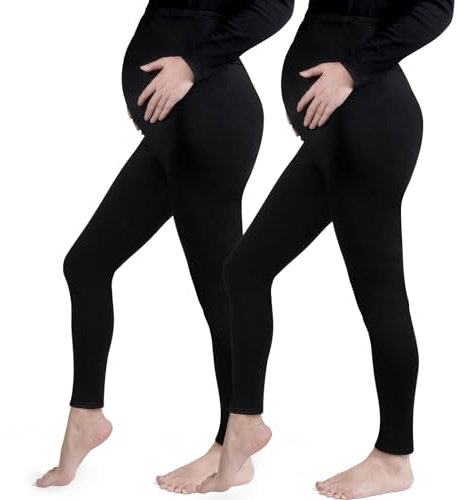Aomig Legging de Grossesse pour Femme, 2PCS Noir Legging Grossesse Maternité, Soutien Post, Pantalon de Grossesse Femme Leggings Longs de Grossesse en Polyester(L)