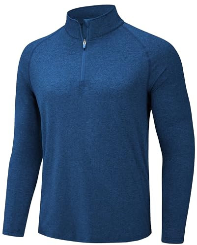 TACVASEN Herren Jogging UV-Schutz Sonnenschutz Fitness Shirts Laufen Outdoor mit Stehkragen (L, Marineblau)