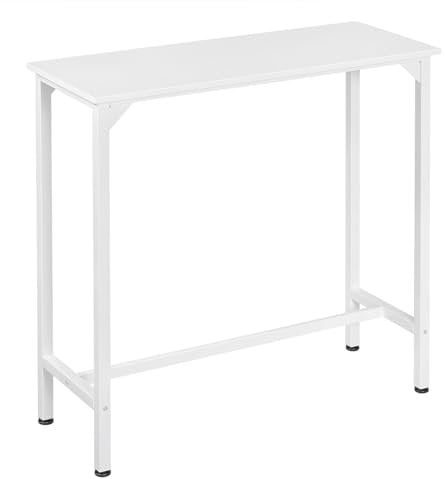 EUGAD Tavolo da Bar Salvaspazio, Tavolo Alto da Cucina Stretto, per Home Bar, Bistrot, Penisola Cucina, Piano in Legno, Telaio in Metallo, Bianco, 100x40x100 cm