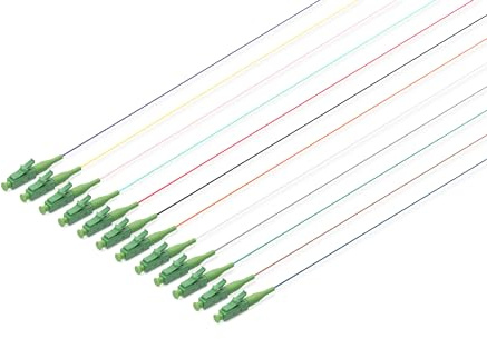DIGITUS LWL Pigtail Set – 12 Stück – 2 m – LC/APC Simplex – OS2 – Singlemode – Farbcode DIN IEC 304 – Zirkonia-Keramik Ferrule – Fibre-Optic – Glasfaser-Technik