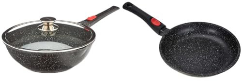 KAMBERG - Wok 30 cm - Manche Amovible - Fonte d'Aluminium & Poêle 24 cm - Manche Amovible - Fonte d'Aluminium - Revêtement Type Pierre - Tous Feux dont Induction - Sans PFOA