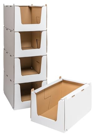 karton-billiger | Stapelkarton aus Wellpappe Lagerkarton Lagerbox Stapelbox weiß, Größe M - 587x382x281mm - weiß (1)