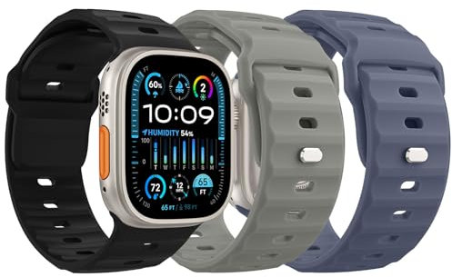 MoKo 3Pack Ocean Band Compatible with Apple Watch Ultra 2 Strap 49mm 46mm 45mm 44mm 42mm for Men Women,Silicone Replacement Strap Wrist band for iWatch Series 10 9 8 7 6 5 4 SE Ultra 2,B/BGy/S
