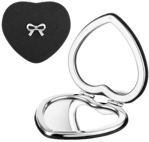 Qianyu Mini-Spiegel Herzform Taschenspiegel Make-up-Spiegel Klappspiegel Kosmetikspiegel Doppelseitig Reisespiegel Schminkspiegel für Frauen Mädchen Reisen täglicher Gebrauch Unterweg (Silber)