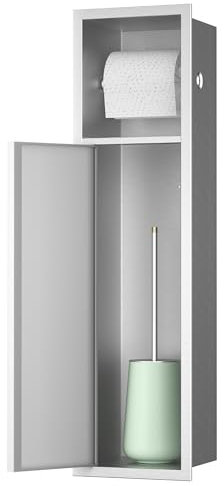 Bernkot Unterputz-Schrankmodul Edelstahl für die Klobürstengarnitur, Badezimmerschrank mit Toilettenpapierhalter,Mit Schiebetür, 63x15x15 cm, Gebürstet