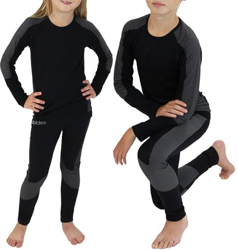 ALPIDEX Ropa Interior térmica niños Deportes Conjuntos térmicos Funcional niño niña esquí Futbol Invierno cálido Transpirable, Tamaño:122-128 cm (7-8 años), Color:Black-Grey