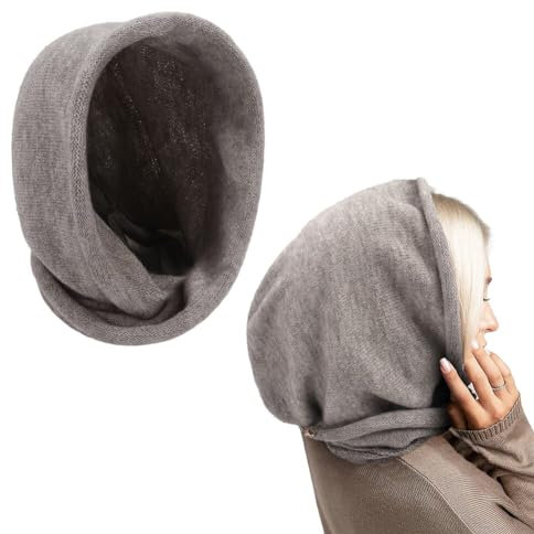 ihreesy Damen Sturmhaube Balaclava, Multifunktional Warme Beanie Mütze Kapuzenschal Winter Unisex Wintermütze Kapuze Stricken Kälteschutz Mütze Neckwarmer Strick Mütze für Frauen Männer,Grau
