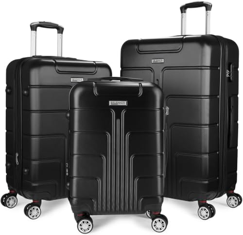 BRUBAKER Hartschalen Kofferset Miami - Erweiterbare Koffer mit Zahlenschloss, 4 Rollen und Tragegriffen - 3 teiliges Reisekoffer Set inklusive Handgepäck - ABS Rollkoffer (M, L, XL - Schwarz)