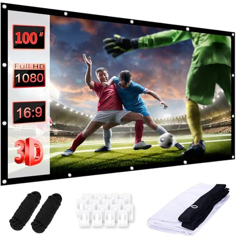 Bocguy Leinwand Beamer 100 Zoll, 16:9 HD Beamer Leinwand Outdoor, Tragbarer Faltbarer Projektionswand mit Haken und Seil für Zuhause, Schule, Treffen, Camping, Heimkino