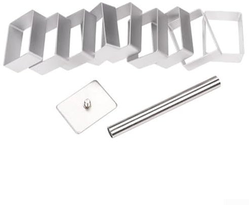 Lot de 10 emporte-pièces rectangulaires en acier inoxydable pour gâteau, tarte, biscuit avec tampon
