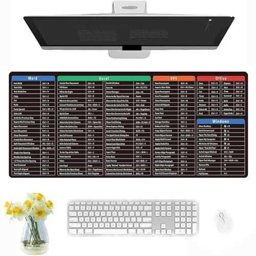 Excel Mouse Pad Shortcuts, Keyboard Shortcut Mouse Pad, Word/Excel Shortcuts Cheat Sheet Mouse Padd, Excel Shortcut Keys Mouse Pa, Excel Short Cut Desk Mat(800 * 300mm)