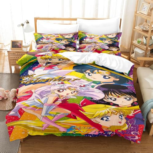 Ste-X Bettwäsche Hautfreundliche Kinderbettwäsche Sailor Moon Bettbezug Baumwolle Mädchen Teenager Bettwäsche Mit Kissenbezug (135x200cm,Usagi Tsukino 03)