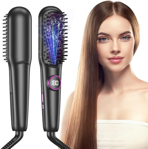 Unipampa Cepillo Alisador Pelo, Cepillo Alisador Iónico Negativo, Plancha de Pelo Profesional, 9 Temperaturas, 140-220 ℃, Revestimiento Cerámico, Pantalla LCD, Antiescaldaduras, Pantalla Digital