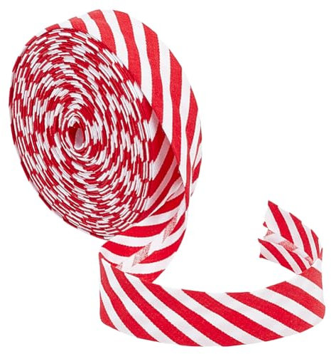 BENECREAT 10m/10.94 Yards Rot Weiß Streifen Bias Binding, 21mm breit Weihnachten gestreiftes Band Polyester Twill gestreiftes Paspelband für DIY Kleidungsstück nähen Säumen Paspelierung Quilten
