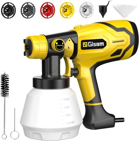 Pistola per Verniciare,Spruzzatore HVLP da 800W per vernice murale con cavo di alimentazione da 3 m,Contenitore da 1000 ml, 5 ugelli in rame/3 tipi di spruzzo,per la recinzione del giardino, le pareti