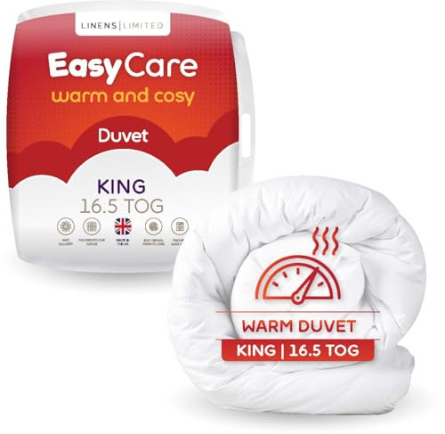Linens Limited - King Size Duvet 16.5 Tog, Made in the UK, Easy Care, Extra Warm Quilt for Winter, Soft and Comfy, Polypropylene Hollowfibre, Machine Washable (White)