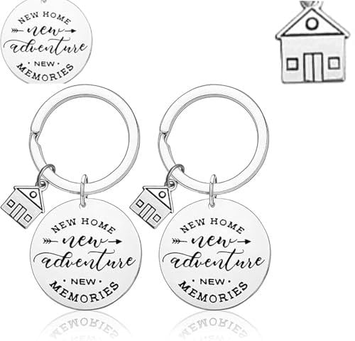 Porte-clés « New Home », fabriqué en acier inoxydable, porte-clés « Sweet Home » pour pendaison de crémaillère pour amis, couples et famille (argenté), Argenté., taille unique