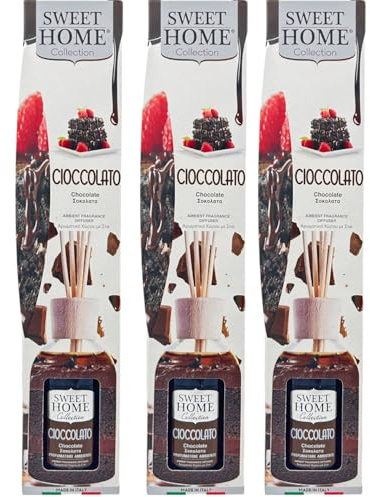 Suarez Sweet Home Collection Raumduft Stäbchen ätherisches Öl Duftspender für Zuhause Schokolade, Käsekuchen, Crème Caramel, Cookies, Cotton Candy 100 ml (Schokolade, 3 Einheiten)