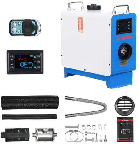 XDOVET Riscaldatore Diesel 8,3KW, riscaldatore Portatile ad Aria Diesel Integrato di Colore Blu, 12V/24V, Telecomando e Pannello di Controllo LCD per Auto, Camion, Camper, Riscaldamento Interno