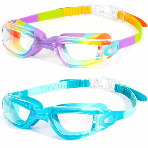 faliring Lot de 2 paires de lunettes de natation pour enfants, garçons, filles et adolescents de 3 à 16 ans, lunettes de sports nautiques, cadeaux pour filles et garçons