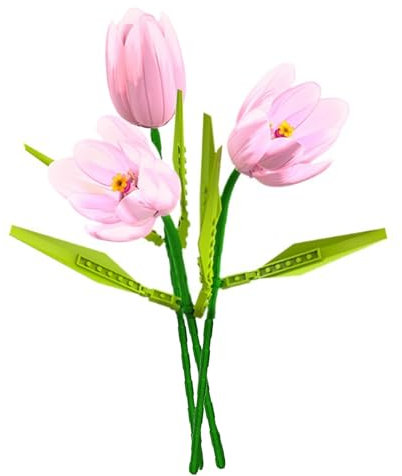 Famiredo Kit per la costruzione di fiori di tulipani per adulti, collezione botanica, set di blocchi per bouquet di fiori, fiori artificiali, mini mattoni da costruzione per regali/decorazione per la