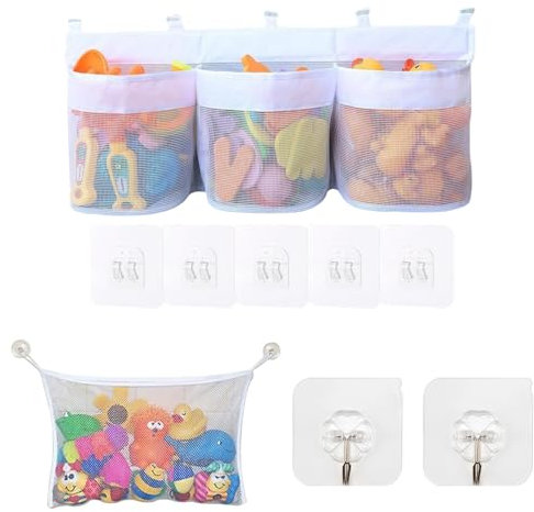 lafo Badewannenspielzeug Aufbewahrung, Badespielzeug Aufbewahrung, Badewannenspielzeug hängeorganizer, Badewannenspielzeug Mesh Tasche mit 2 Haken und 1 Netzbeutel