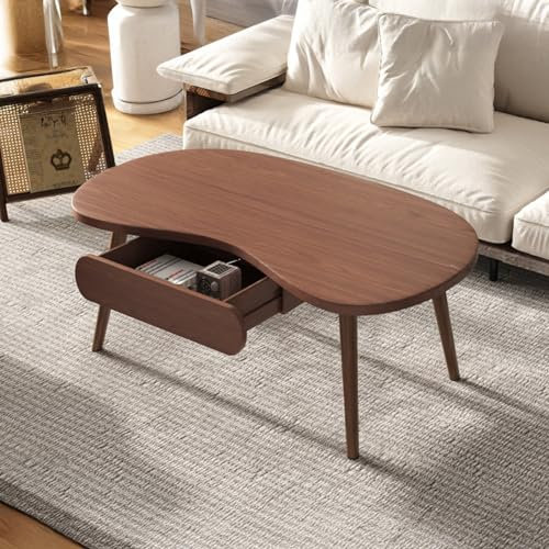 CTREVL Couchtisch Oval, Couchtisch Eiche Massiv, Couchtisch Modern Design mit Schubladen Geeignet für Wohnzimmer Schlafzimmer Büro Robust (Braun,100x60x45cm/39x24x18in)
