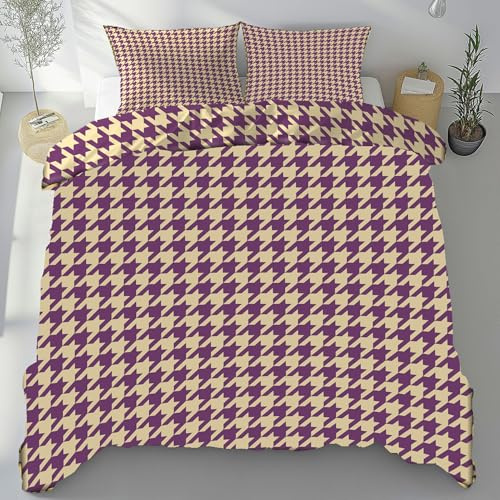Tyafsgvqo Hahnentritt Bettwäsche 135x200 cm 3 Teilig, Klassiker Mode Bettbezug Weich Bügelfrei Atmungsaktiv, Vintage Kariert Bettwäsche Set, Wendebettwäsche mit 2 Kissenbezug 80x80 cm
