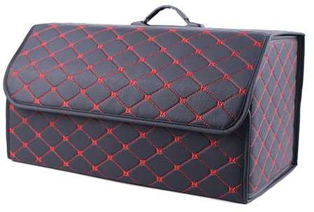 MENGLX Für VW Golf GTI 2010 2011 2012 Faltbare Kofferraum Gepäck Lagerung Tasche, Kofferraum Tasche mit Trennwänden, Leder Wasserdicht Rutschfesten Boden Langlebig,A/Black-Red-L