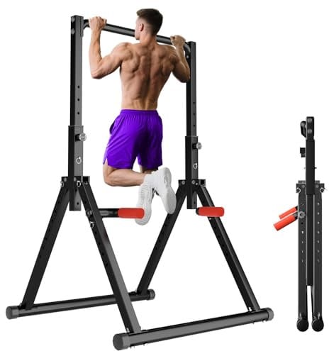 WATBKHE Estación plegable para dominadas de pie para gimnasio en casa, multifuncional, para entrenamiento de fuerza