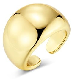 ALEXCRAFT Anelli Donna Oro Regolabili Chunky Anelli Acciaio Inox Placcato 14K Oro Anelli Dorati Bombato Design Aperto A Fascia Larga