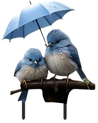 Euyehn Dekorative Garteneinsätze, Frühlingswerte Pfähle - 2D Acryl Flacher Bodeneinsatz,Vogel mit Regenschirmgartenstöpfen für Rasenvorstergen Hinterhof Path Pflanzer